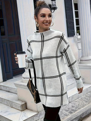 Cozy Mock Neck Knit Pullover Winter Stylish Plaid Sweater