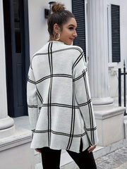 Cozy Mock Neck Knit Pullover Winter Stylish Plaid Sweater