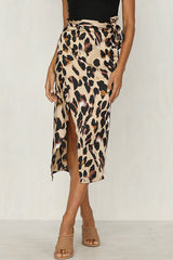 Bow Bandage Leopard Print High-waisted Slit Skirt