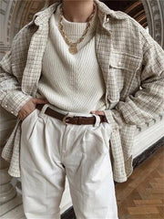Collar Plaid Print Long Sleeve Oversize Outwear Coat