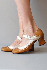 Color Block Ankle Straps Mid Heels