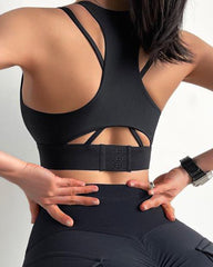 Solid Rib-Knit Criss Cross Sports Bra