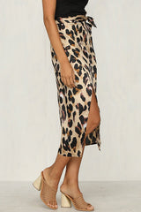 Bow Bandage Leopard Print High-waisted Slit Skirt
