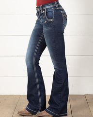 70s Vintage Double Breasted Low Waist Flare Jeans