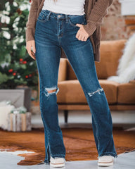 90s Vintage Ripped Split Hem Zip Fly Flare Jeans