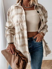Casual Lapel Long Sleeve Plaid Print Shirt Coat