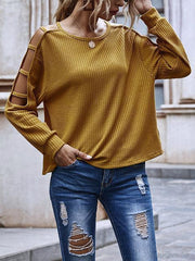 Cold Shoulder Waffle Knit Tops