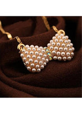 Elegant Girls Essential Faux Pearls Decoration Bow Necklace