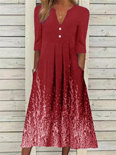Summer New Dress Digital Printing Pleated V-neck Mid-sleeve Five-part Sleeve Long Dress S-5XL