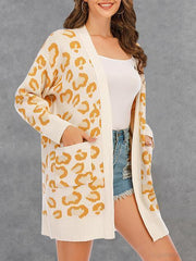 Leopard Print Sweater Cardigan With Pocket