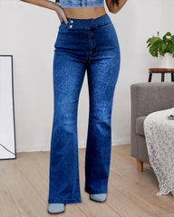90s Vintage Obliques Button High Waist Flare Jeans