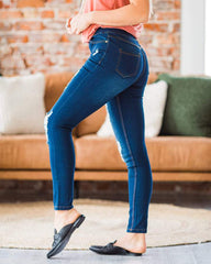 90s Vintage Distressed Elastic Waist Skinny Jeans