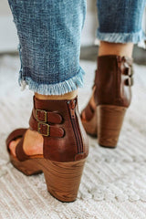 Chunky Heels Buckle Zipper Wedge Sandals