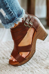 Chunky Heels Buckle Zipper Wedge Sandals
