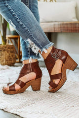 Chunky Heels Buckle Zipper Wedge Sandals