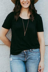 Solid U Neck Short Sleeve T Shirt