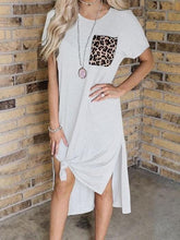 Leopard Print Pocket Stitching Split Short Sleeve Casual Dress