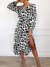 Leopard Print V-neck High Waist Irregular Dress