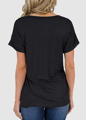 Leopard Printed Patchwork Pocket Design Short Sleeve T-shirt