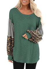 Leopard Stripes Print Lantern Sleeve Tops