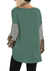 Leopard Stripes Print Lantern Sleeve Tops