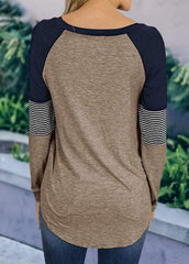 Long Sleeve Cross Front Patchwork T-shirt