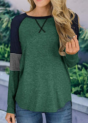 Long Sleeve Cross Front Patchwork T-shirt