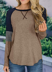 Long Sleeve Cross Front Patchwork T-shirt
