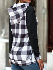 Long Sleeve Plaid Patchwork Hoodie