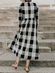 Long Sleeve Plaid Print Long Dress