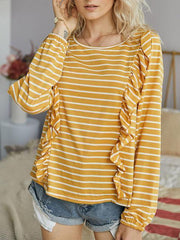 Long Sleeve Stripes Print Knitted Tops