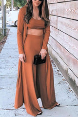 Solid U Neck Pants Sets