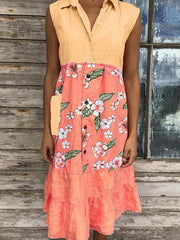 Stitched Print Sleeveless Midi Dress