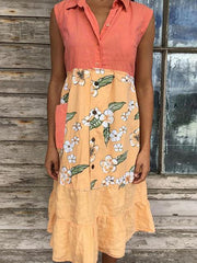 Stitched Print Sleeveless Midi Dress
