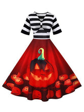 Stripes Print Pumpkin Halloween Dress