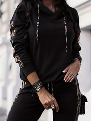 Stylish and Comfy Striped Drawstring Hooded Tops & Loose Pants Two-Piece Set