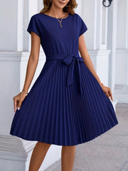 Stylish Comfy Chic Solid Tie Front Short Sleeve Midi Dress