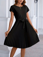 Stylish Comfy Chic Solid Tie Front Short Sleeve Midi Dress