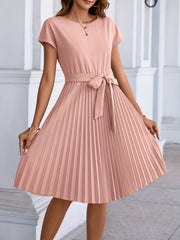 Stylish Comfy Chic Solid Tie Front Short Sleeve Midi Dress