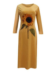 Sunflower Print Long Sleeve Dress