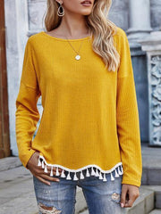 Tassel Solid Color Knitted Tops