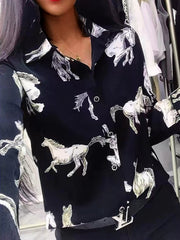 Women's Blouses Long Sleeve Lapel Animal Printed Blouse