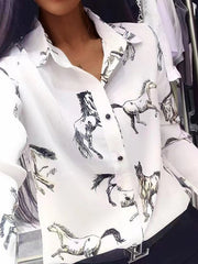 Women's Blouses Long Sleeve Lapel Animal Printed Blouse