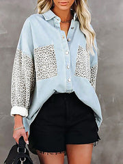 Women's Blouses Long Sleeve Leopard Print Lapel Blouse
