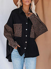 Women's Blouses Long Sleeve Leopard Print Lapel Blouse