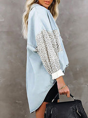 Women's Blouses Long Sleeve Leopard Print Lapel Blouse