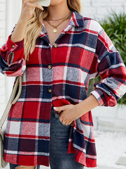 Women's Blouses Long Sleeve Plaid Wool Medium Long Blouse