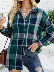 Women's Blouses Long Sleeve Plaid Wool Medium Long Blouse