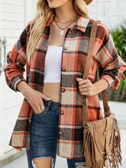 Women's Blouses Long Sleeve Plaid Wool Medium Long Blouse