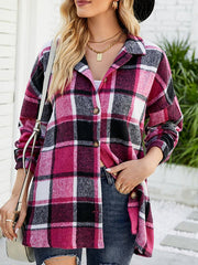 Women's Blouses Long Sleeve Plaid Wool Medium Long Blouse
